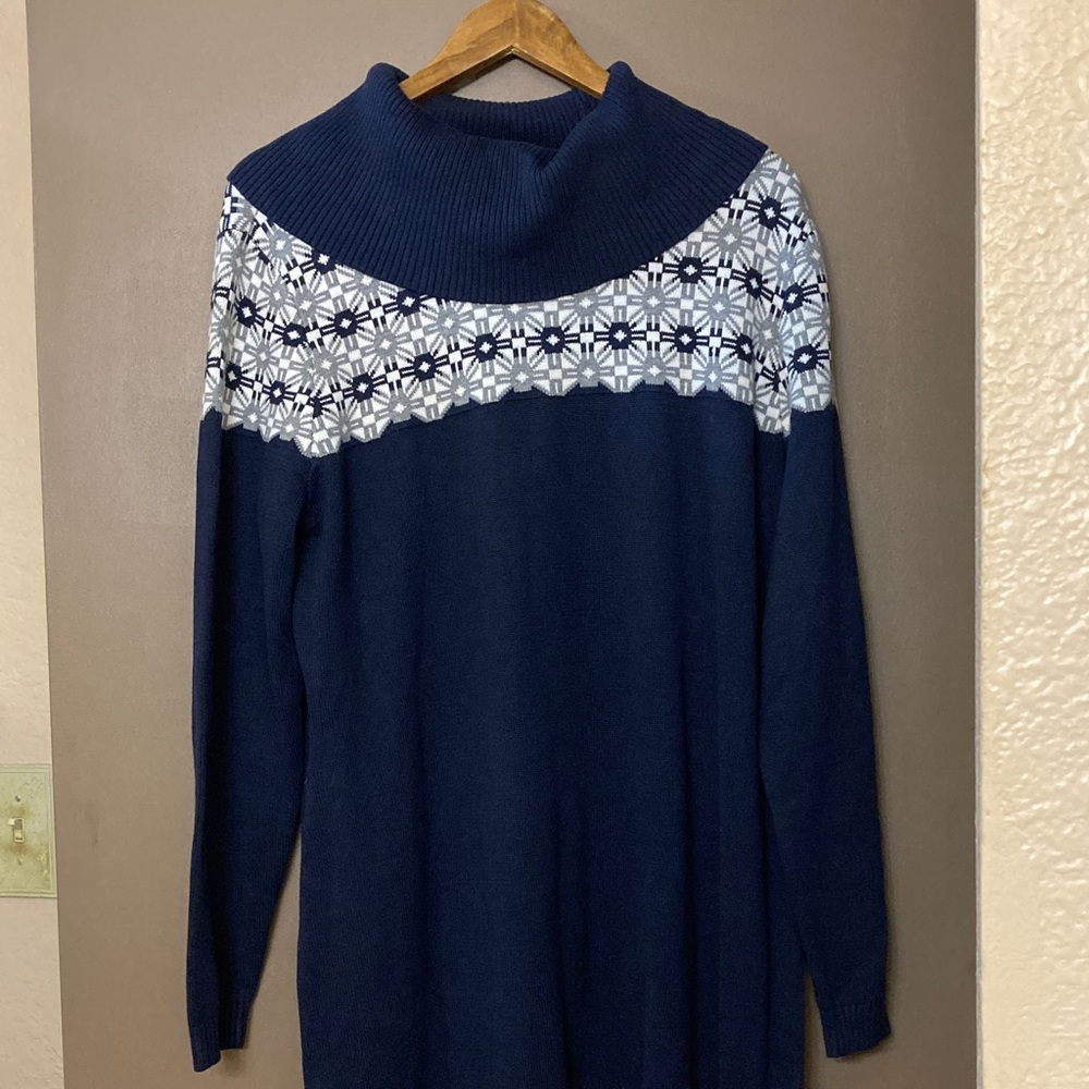 Tommy Hilfiger Navy and White Long Sleeve Dress